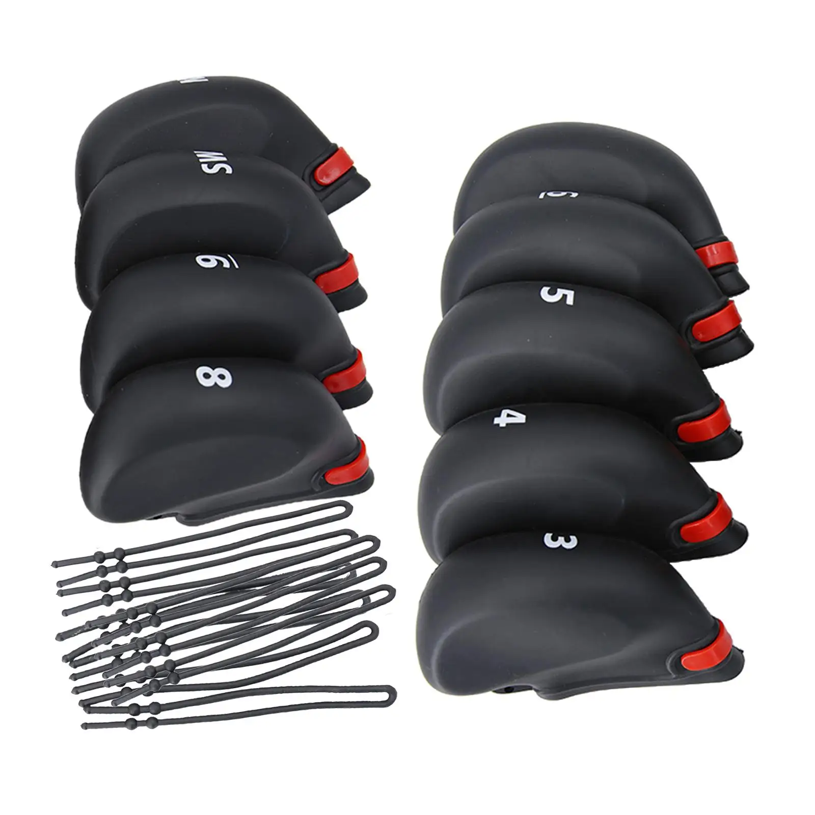 Golf Iron Covers Head Protector Guard Wrap for Clubs Wedges Putter with Number Tags Black PVC Plastic Storage Bag