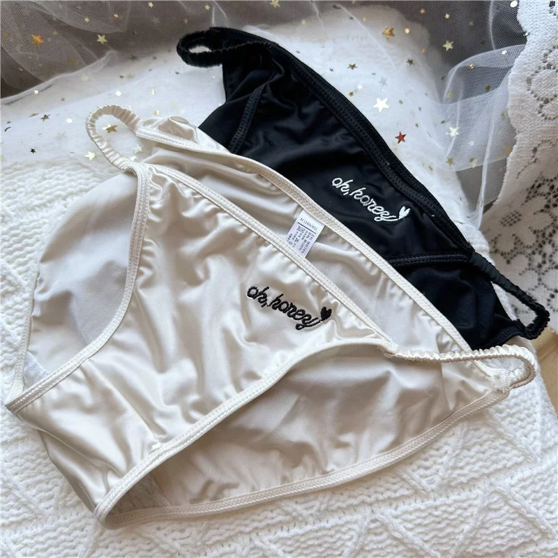 

SP&CITY Simple Letter Traceless Satin Sexy Women's Underpants Low Waist Luxury Cotton Crotch Breathable Panties Seamless Briefs