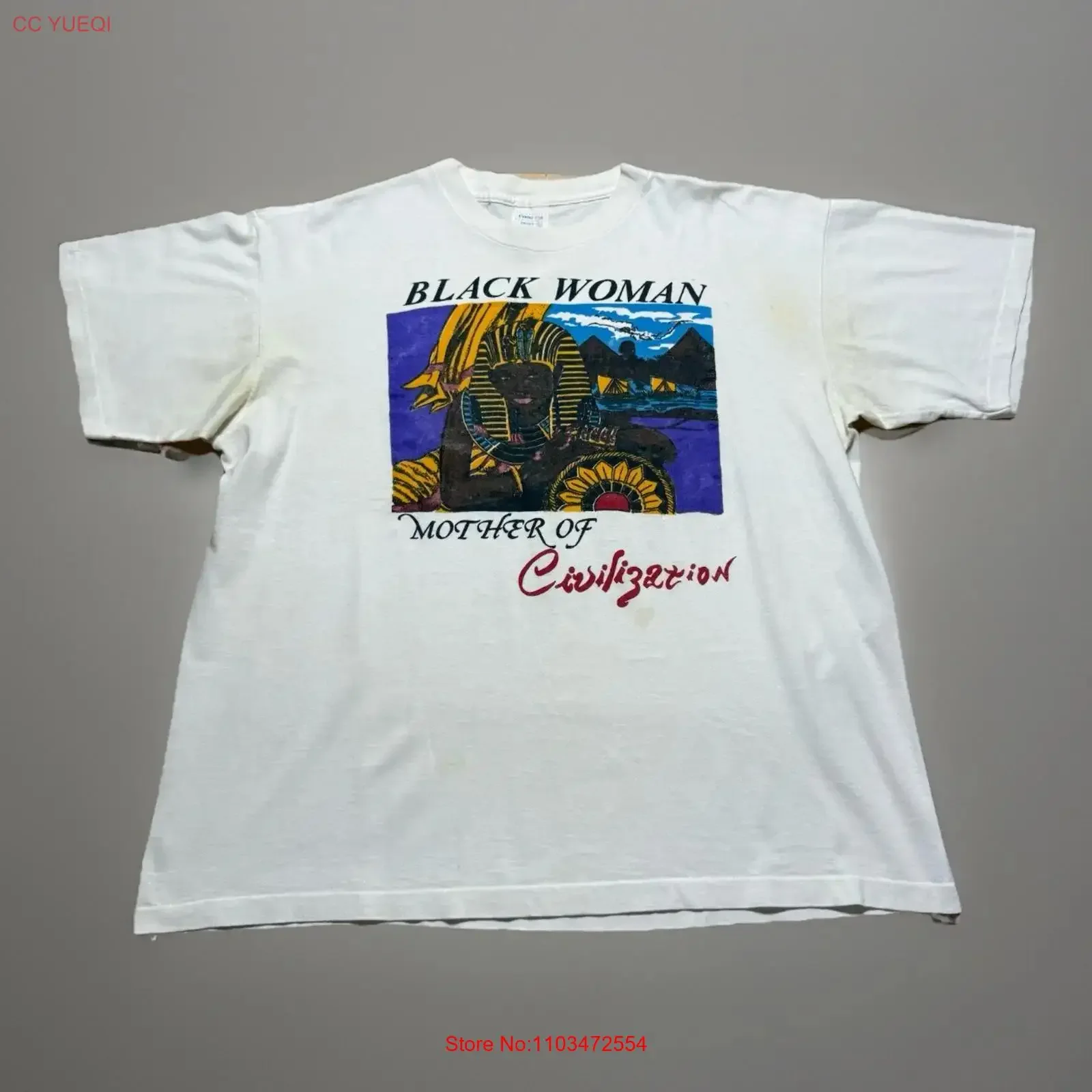 Винтажная футболка 80-х 90-х годов для чернокожих женщин «Мать цивилизации» Нефертити, размер XL, винтажная стираная дышащая уличная одежда унисекс