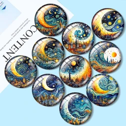 Starry Night Moon Clip Art  10pcs 12mm/16mm/18mm/25mm Round Photo Glass Cabochon Demo Flat Back Making findings