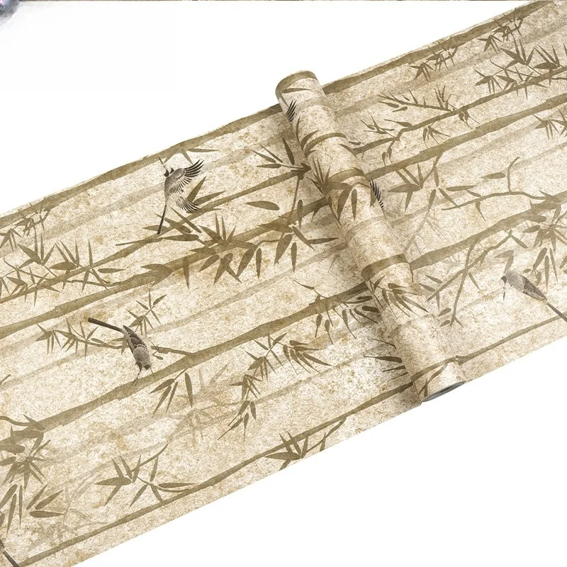 Bamboo Self Adhesive Wallpaper Birds Peel and Stick Wallpaper Vintage Removable Contact Paper for Cabinets Drawers Shelf Liners