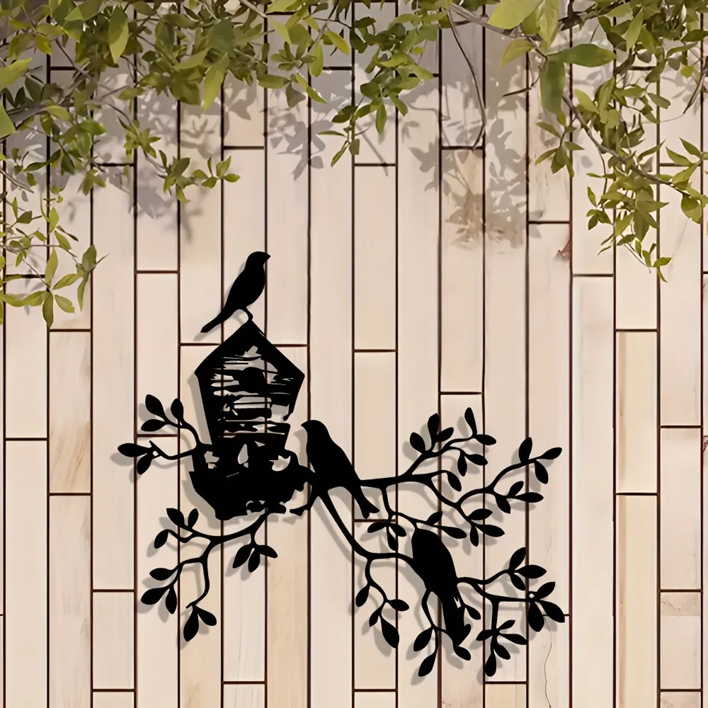 CIFBUY Wrought Iron Wall Decor Heavy Duty Metal Wall Art Realistic Birds Branches Birdhouse Pattern Easy Install Indoor Outdoor