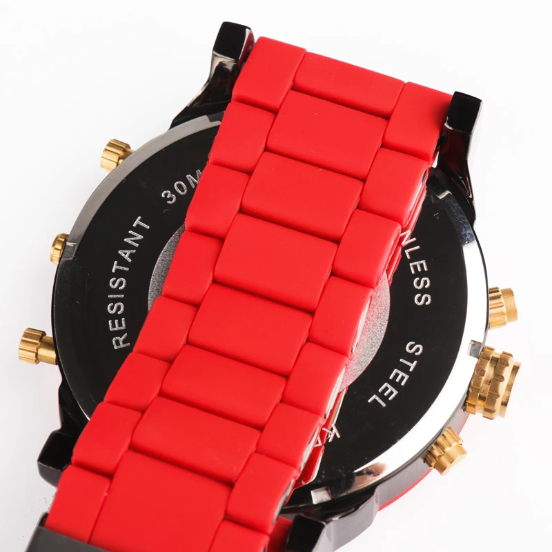 Reloj con correa de Gel de sílice para hombre y mujer, cronóscopo de cuarzo de diseño, cronógrafo de pulsera de cuatro esferas, negro y dorado