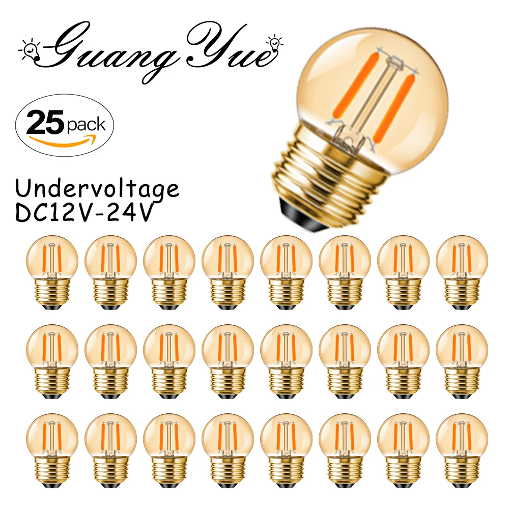 G40 Amber Glass Undervoltage Retro Light Bulb E27 12V DC 24V 1W 2200K Replaceable Ceiling Light Christmas Decorative Led Bulb