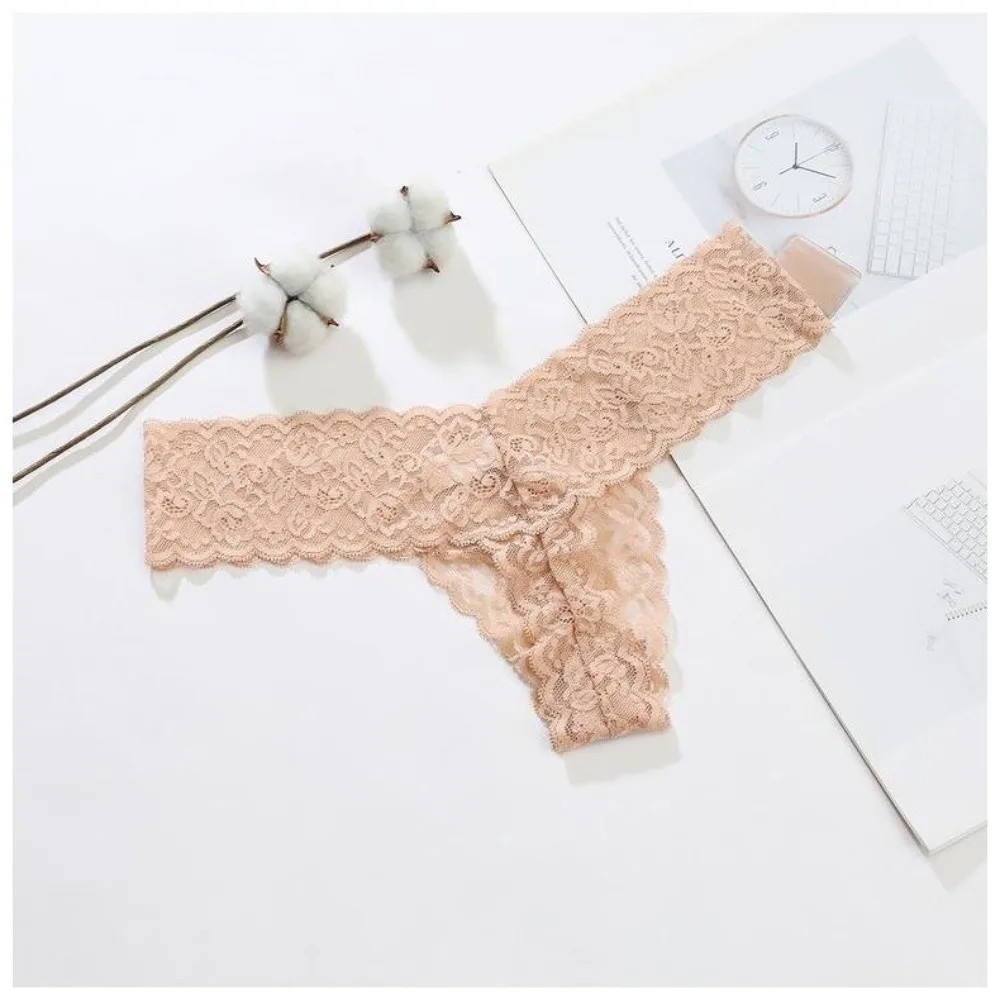Süße, nahtlose Spitzen-Slips mit niedriger Taille, Tanga mit Schleife, Unterwäsche für Damen, Baumwoll-Zwickel, transparente Netz-Spitzen-Slips – Detail 7