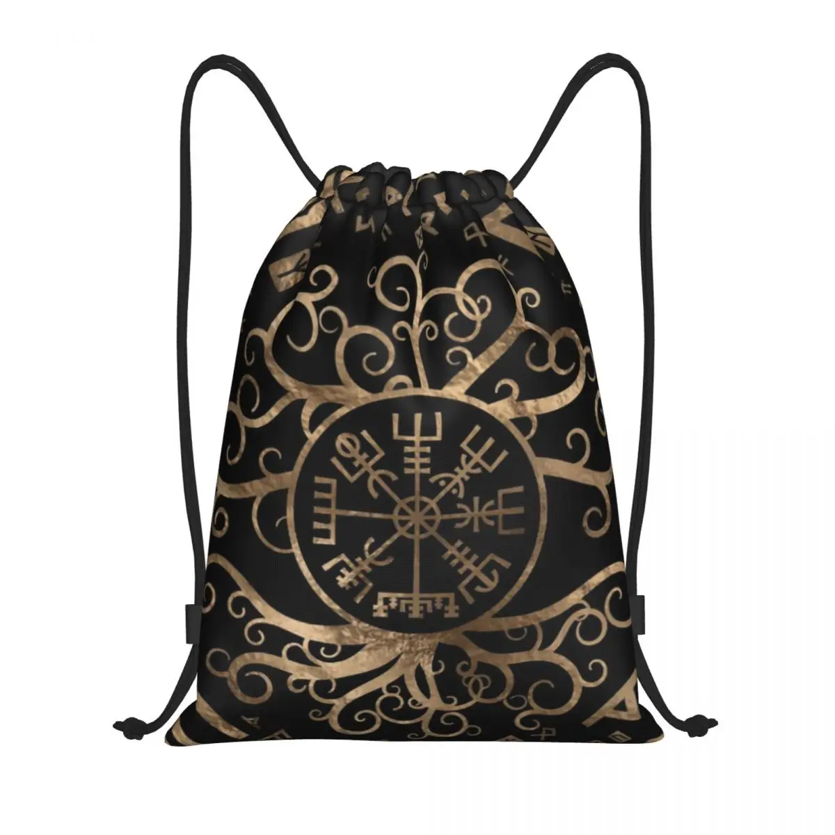 

Custom Vegvisir Tree Of Life Yggdrasil And Runes Drawstring Bag Men Women Lightweight Vikings Sports Gym Storage Backpack