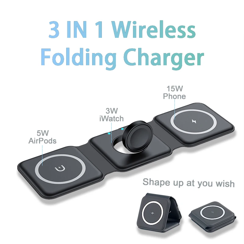 15W Magnetic Wireless Charger for Apple Watch series 7 8 6 3 se Portable Foldable Fast Charging Dock Iphone 14 13 12/AirPods 3 2