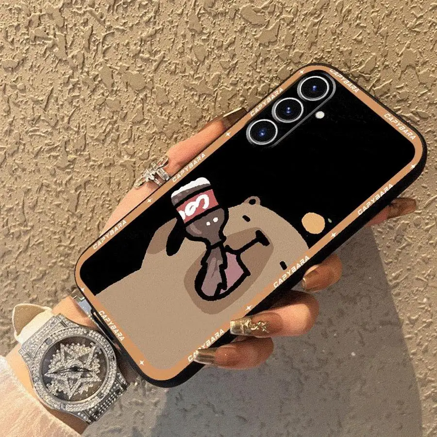 حافظة لهاتف سامسونج جالاكسي S24 Plus S25 Edge S20 S21 FE S23 غطاء هاتف ناعم أسود للغاية كارتوني لطيف كابيبارا #5