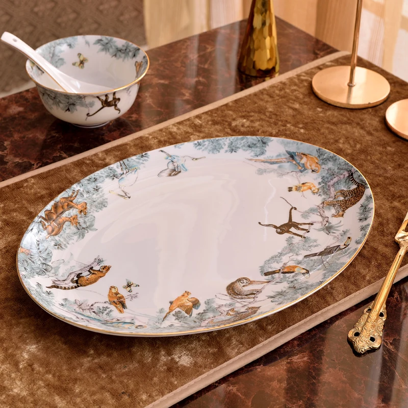 

Forest Jungle Plate Parrot Bone China Tableware Set Phnom Penh Western Food Ceramics Plate Household Bowl Coffee Cup and Saucer