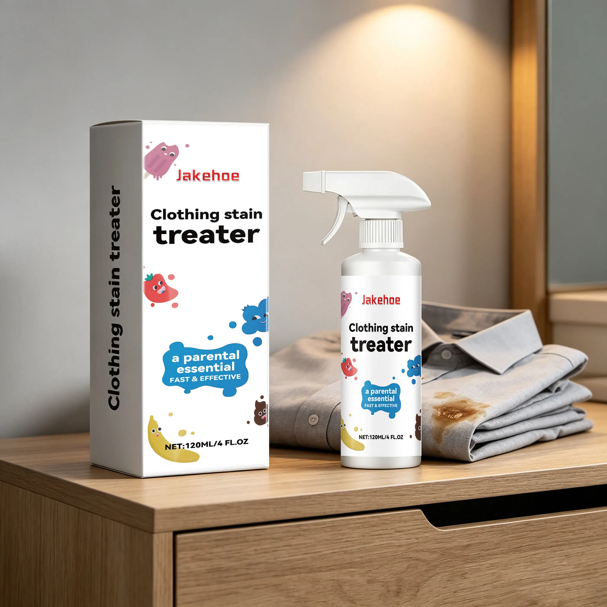 Jakehoe Clothing Stain Treater Oil & Food Stain Clean Gentle On Fabrics No Residue Low‑Foam Fabric Stain Remover Spray 120ml