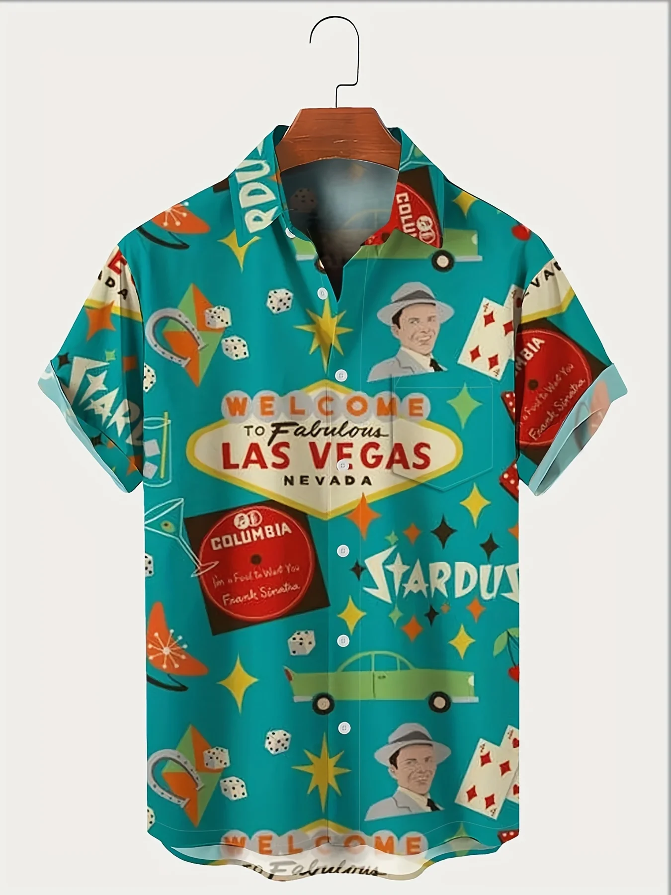 Plus Size Men's Casual Vintage Las Vegas Resort Hawaiian Shirt, Button-Down Short Sleeve Shirt with Chest Pocket