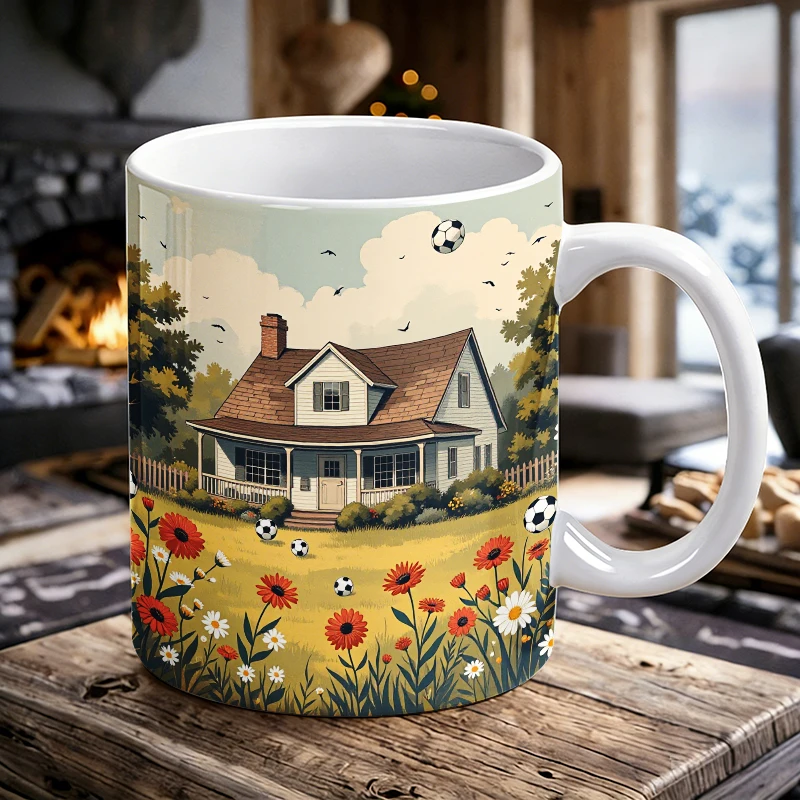 

Soccer in the Suburbs A Colorful Garden Scene Mug with a bottle opener function of 2026 Major Football Event