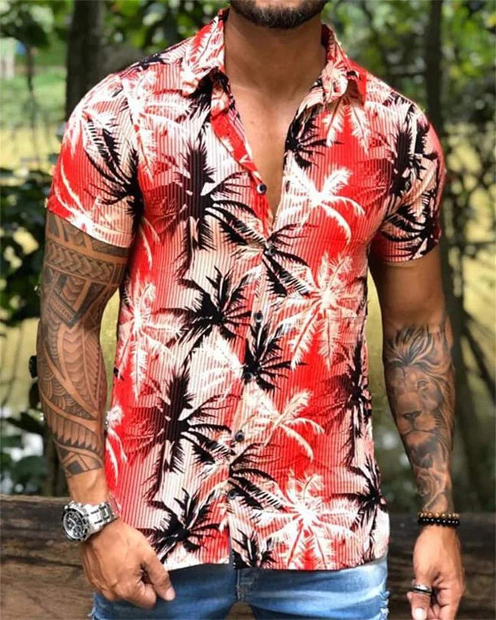 2024 Summer New Men\'s Short sleeved Retro Single breasted Cardigan Shirt Hawaiian Beach Leisure Comfortable Soft Men\'s Top