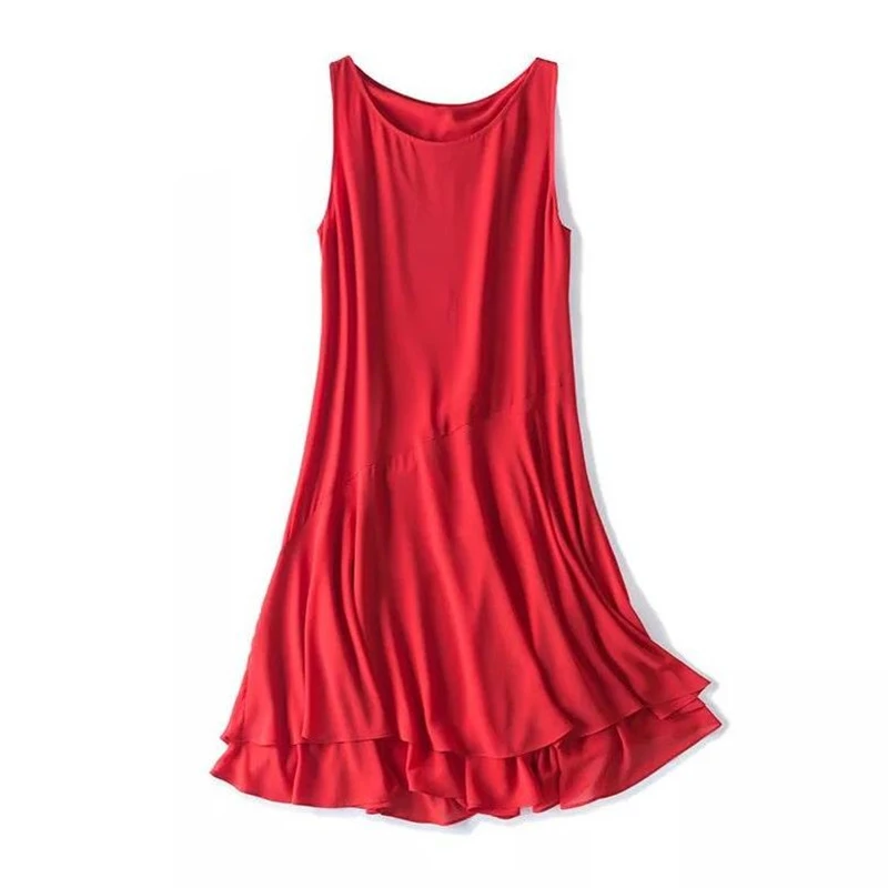 Summer Chiffon Loose Dress Casual Solid Color Midi Tank Dress Spaghetti Strap A-Line Female Dress Plus Size Vestidos robe femme