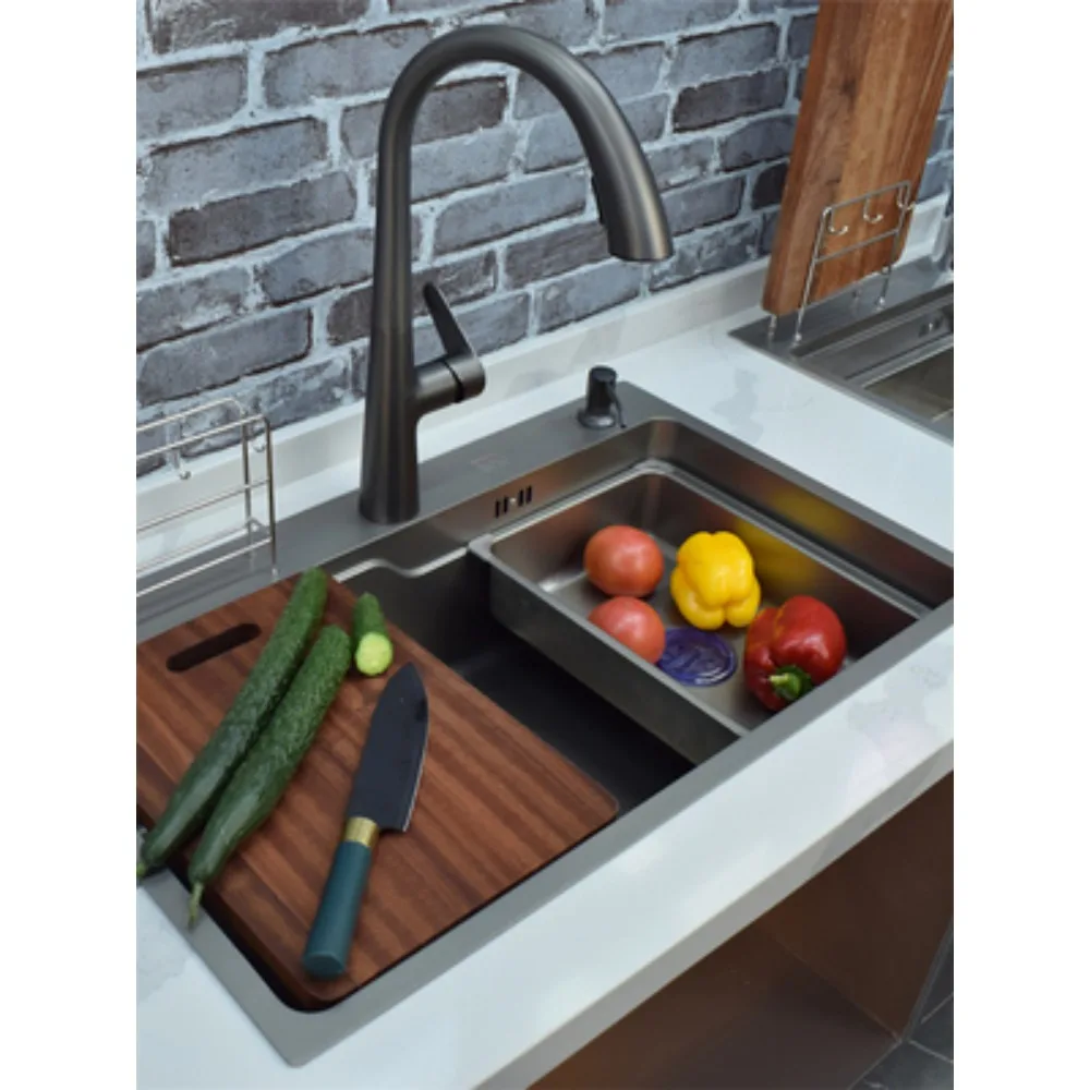 304 stainless steel nano sink handmade under the table vegetable washing basin, large single slot kitchen disshing sink gun gray