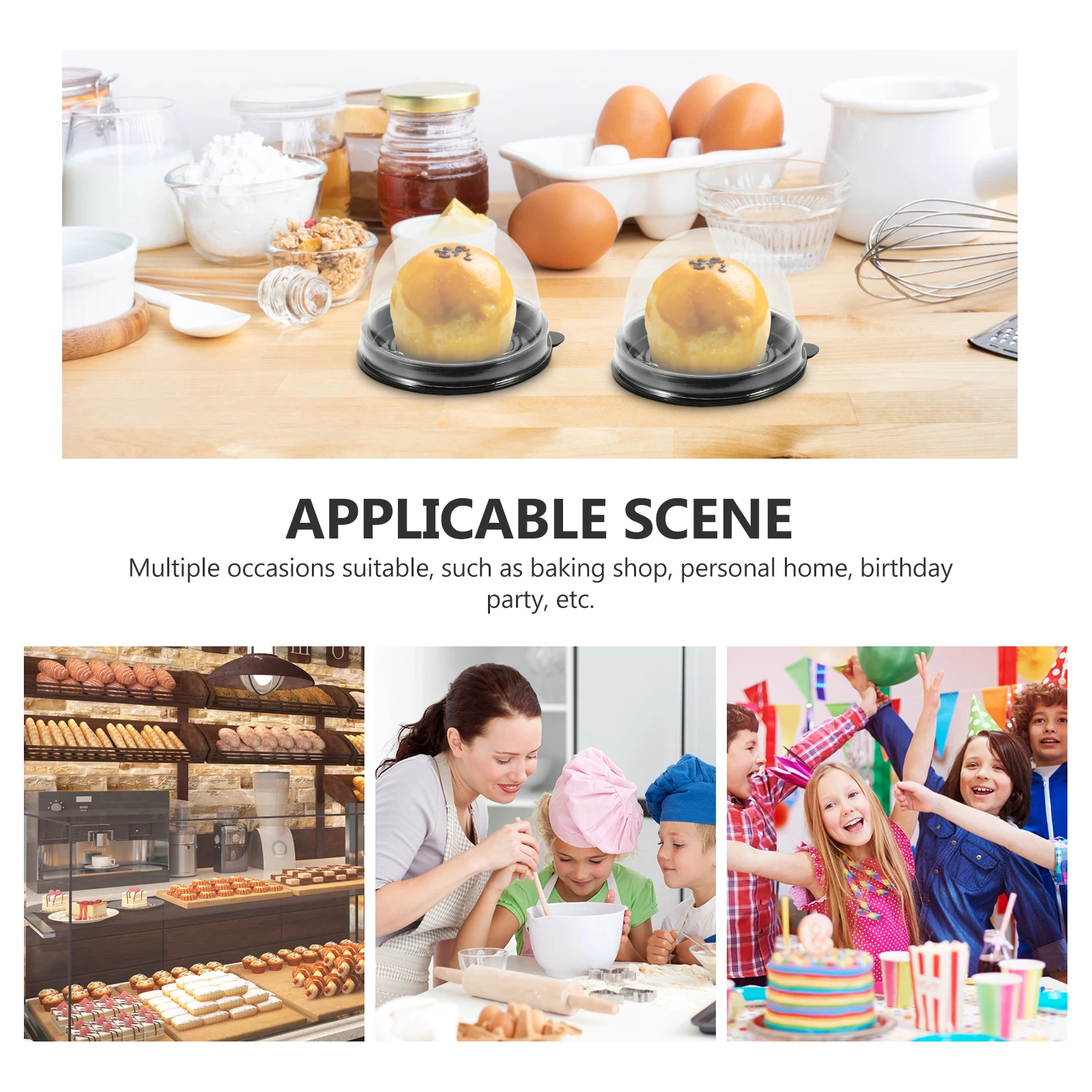 

50pcs Baking Packaging Boxes Abs Waterproof Cake Containers For Moon Cake Egg-Yolk Puff Cupcake Dessert Packing Clear Dome Home