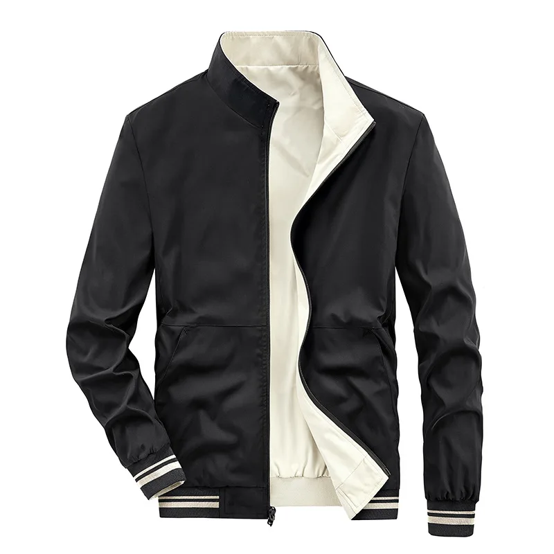 

Spring And Autumn New Front And Back Double-sided Jacket Men's Loose Casual Stand-up Collar Jacket Men's Versatile Top