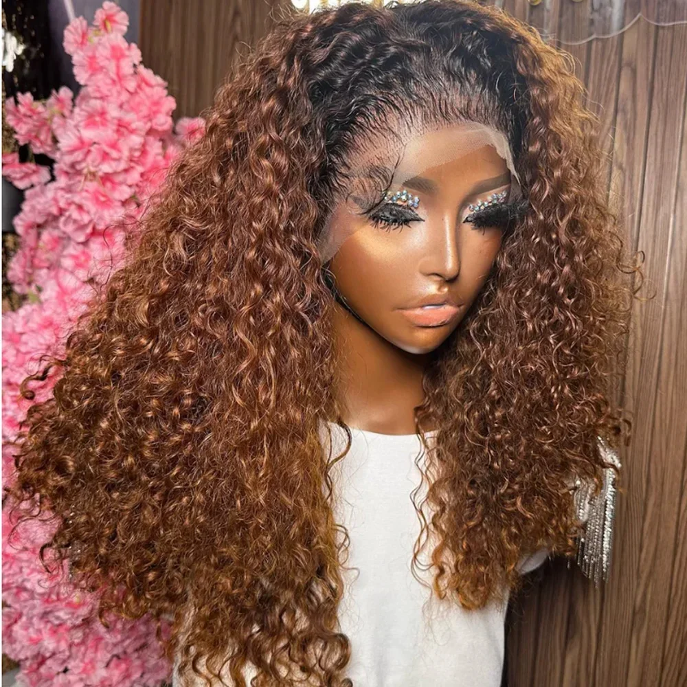 

Мягкий 26-дюймовый ombre Коричневый Длинный 180 Плотность Кудрявый Глубокий Парик Фронта Шнурка Для Женщин Детские Волосы Бесклеевые Предварительно Сорванные Ежедневно