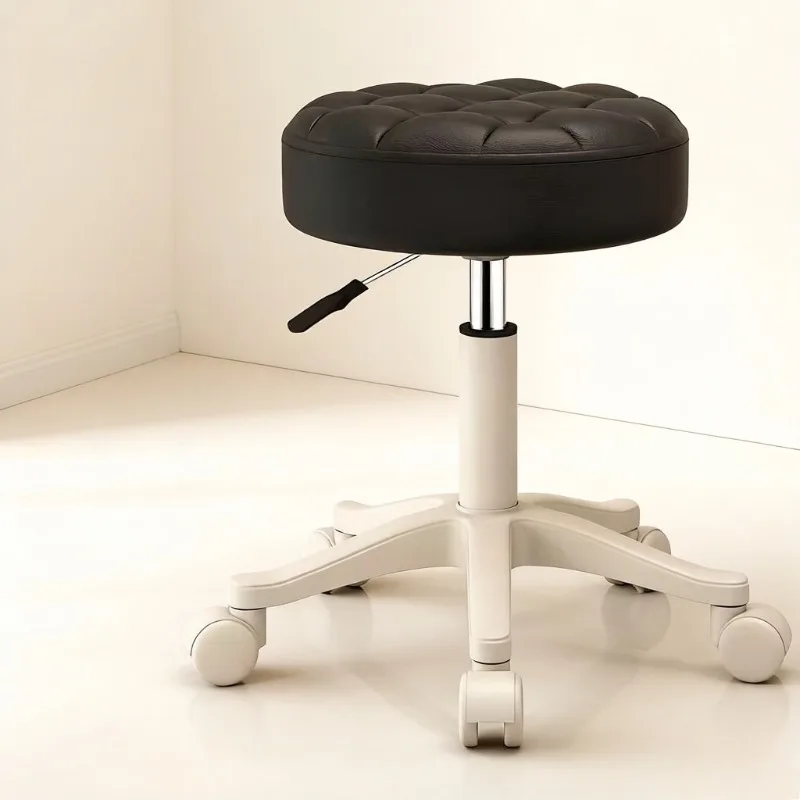 Rotating Adjustable Beauty Salon Stool with Wheels, Multifunctional Mobile Round Stool for Makeup, Dressing, Hairdressing