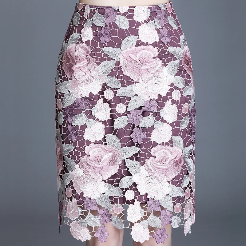 Embroidered Skirt Over The Knee 2025 Spring And Summer Mesh A- Line Lace Skirt Woman Skirts Mujer Faldas Saias Mulher