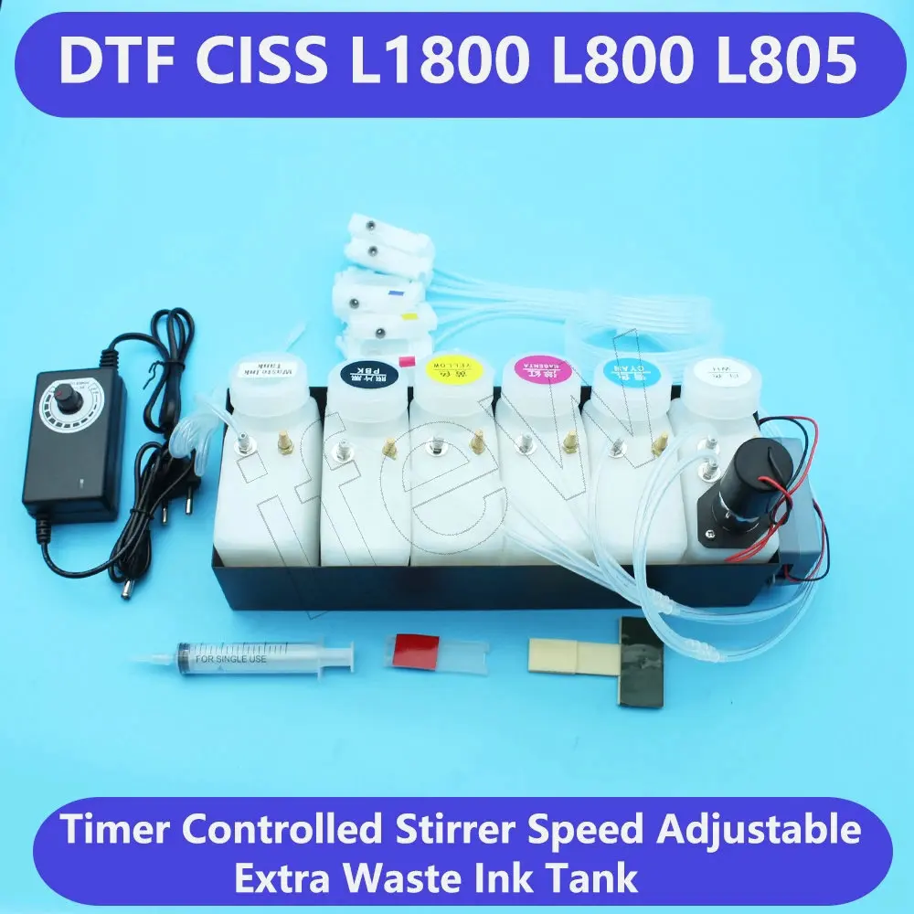 DTF Modify CISS Kit DTF Ink System For Epson L1800 L800 L805 DTG External Waste Ink Tank White Ink Tank With Mixer Stirrer Timer