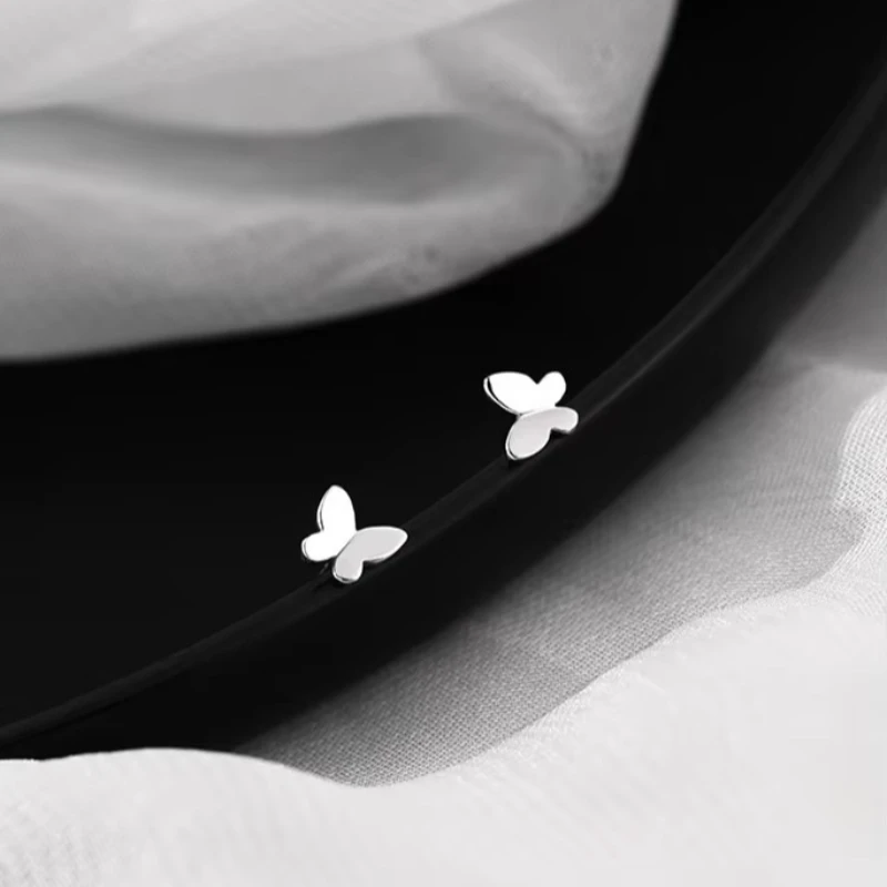 925 Sterling Silver Cute Mini Butterfly  Small Stud Earrings Children Girl Simple Romantic Piercing Jewelry Accessories