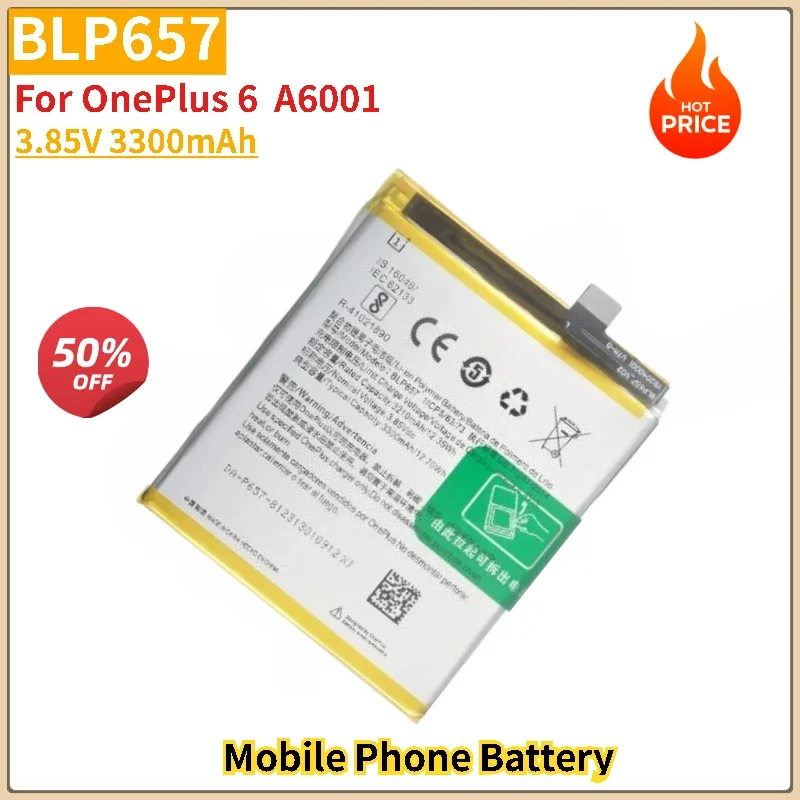BLP657 Battery 3.85V 3300mAh for OnePlus 6  A6001 Mobile Phone Replacement Battery Brand-New High Quality