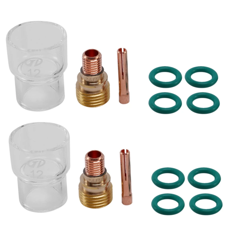 7 Stks/set #12 Pyrex Glas Cup Kit Stubby Spantangen Lichaam Gas Lens Tig Lastoorts Voor Wp-9/ 20/ 25 Lassen Accessoires