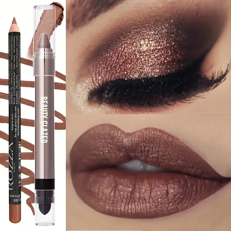 2Pcs Metal Lip Makeup Set,Waterproof Lipliner ,Durable Shiny Matte Cream Eyeshadow eyeliner brightening pencil crayons