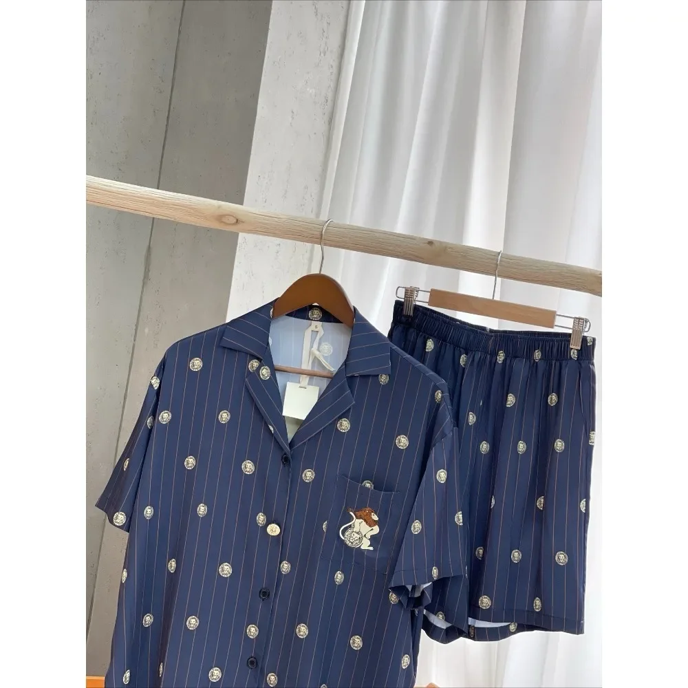 

Hot Sale High-end Ice Silk Cool Pajamas Women'S Summer Short-sleeved Home Clothes Suit Can Be Worn Outside Suit Luxury Gift