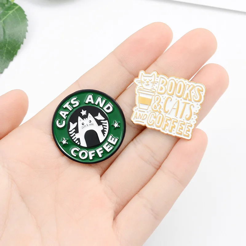 Coffee Cup Brooch Cat Brooch Coffee Brooch Coffee Shop Waiter Brooch Alloy Enamel Kitten Accessories Brooch Badge Lapel Pin