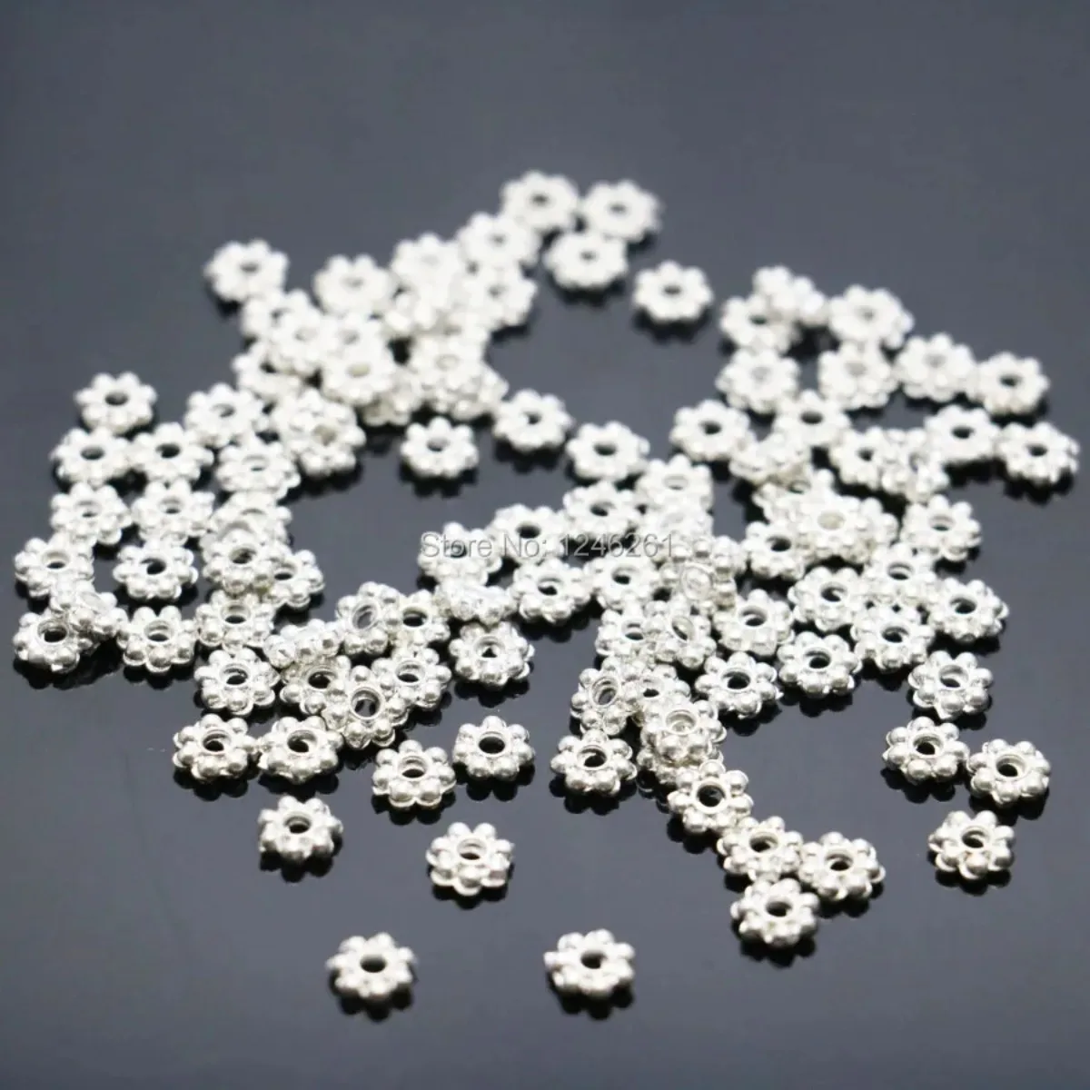 50PCS Snow Flower DIY Beads 6mm Spacers Machining Parts for Bracelet Necklace for Accessory Silver-plated Jewelry Making Design