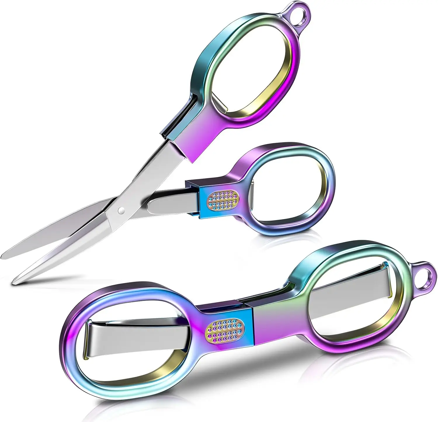 1pc Rainbow Folding Scissors Compact Portable Stainless Steel Blade Precision Craft Snips for Office Sewing Travel Stationery
