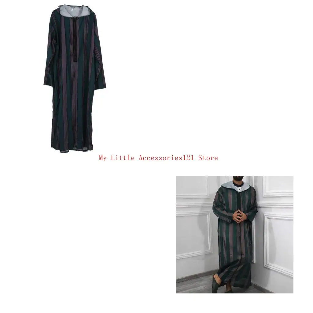 

Muslim Dresses for Mens Long Sleeve Stripes Dubai Shirt Kaftan Thobe Robe Gown Straight Leisure Race Clothing