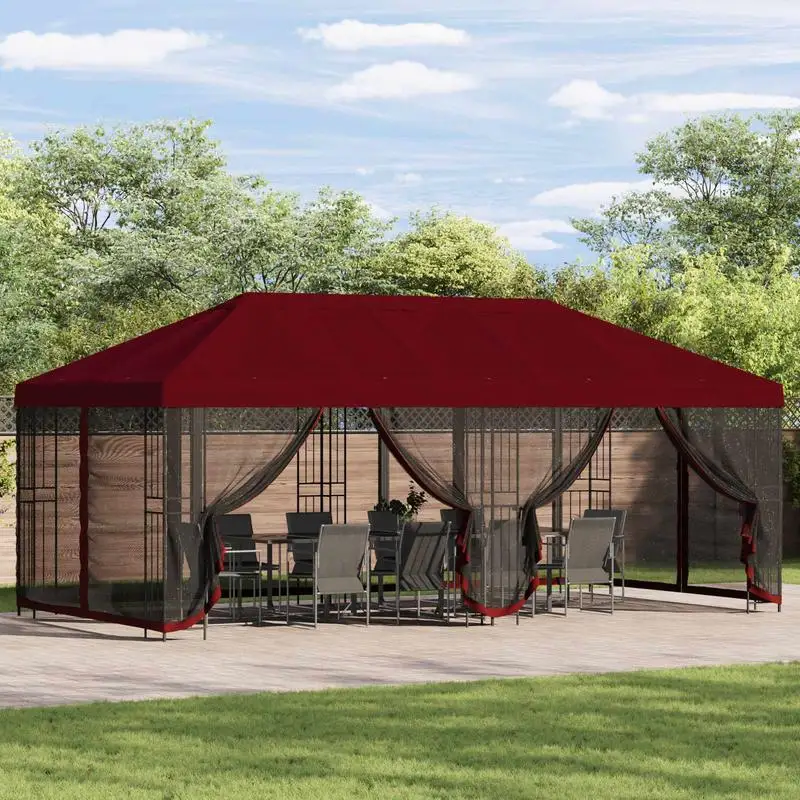 Gazebo 6x3m avec parois latérales Bordeaux en polyester et acier