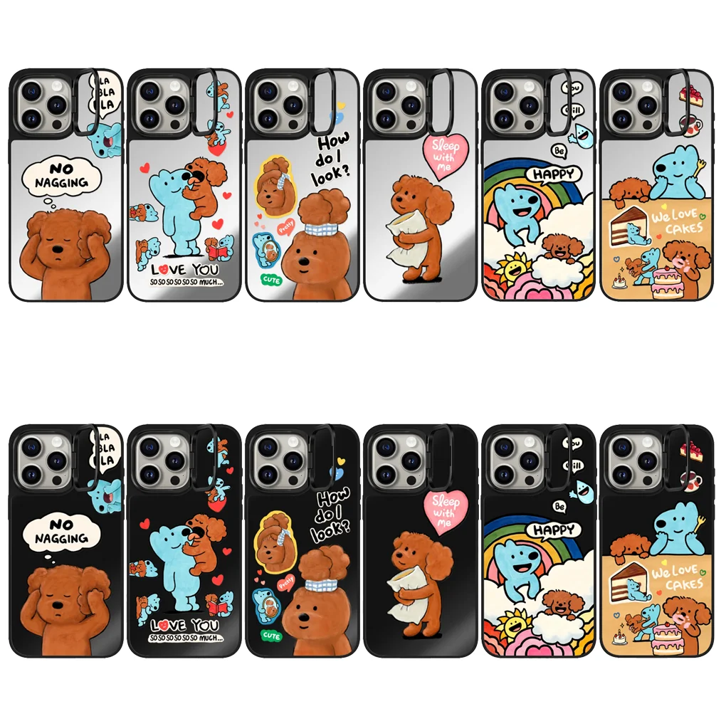 

Brown Blue Dog Lens Stand Mirror Surface IPhone 12 13 14 15 16 Pro Max Case - Protective IPhone Case with MagSafe
