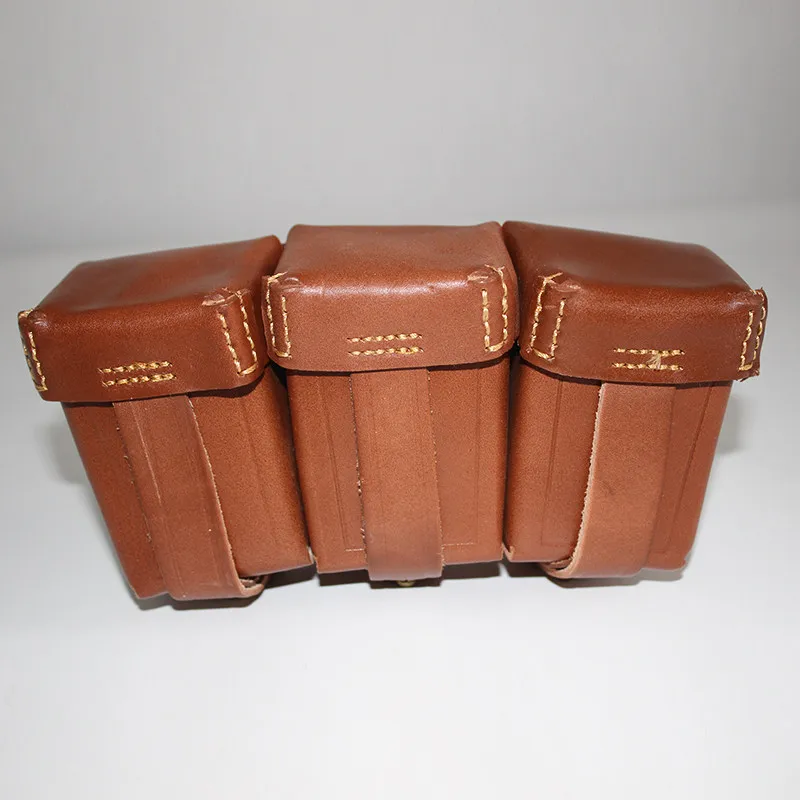 wwii-historical-triple-leather-cartridge-pouch-vintage-handmade-storage-bag-for-reenactment-cosplay-costume-prop