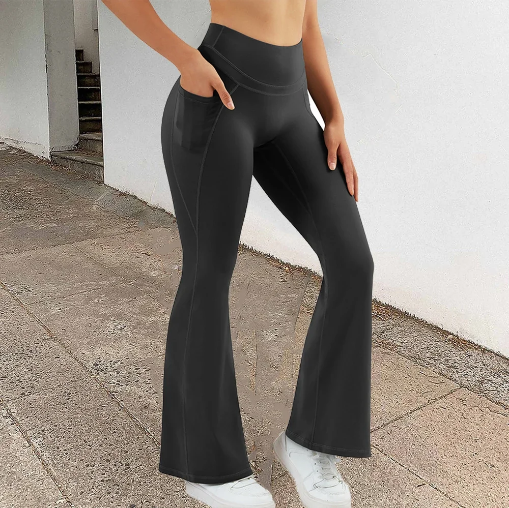 Women Seamless Leggings for Fitness Pocket Flare Yoga Pants High Waist Sport Workout Tights Bootcut Scrunch Butt Gym Leggings