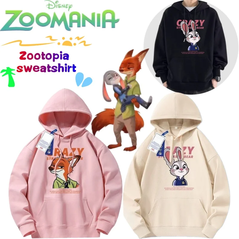 Bluza Disney Zootopia Judy Hopps Nick Wilde kreatywny wysokiej jakości nadruk anime kreskówka dla par casualowa pogrubiona bluza z kapturem