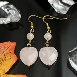 Cute Rose Quartz Heart Dangle Earrings Wedding Stainless Steel Jewelry Love Gift Natural Stone Women Statement Earring Wholesale