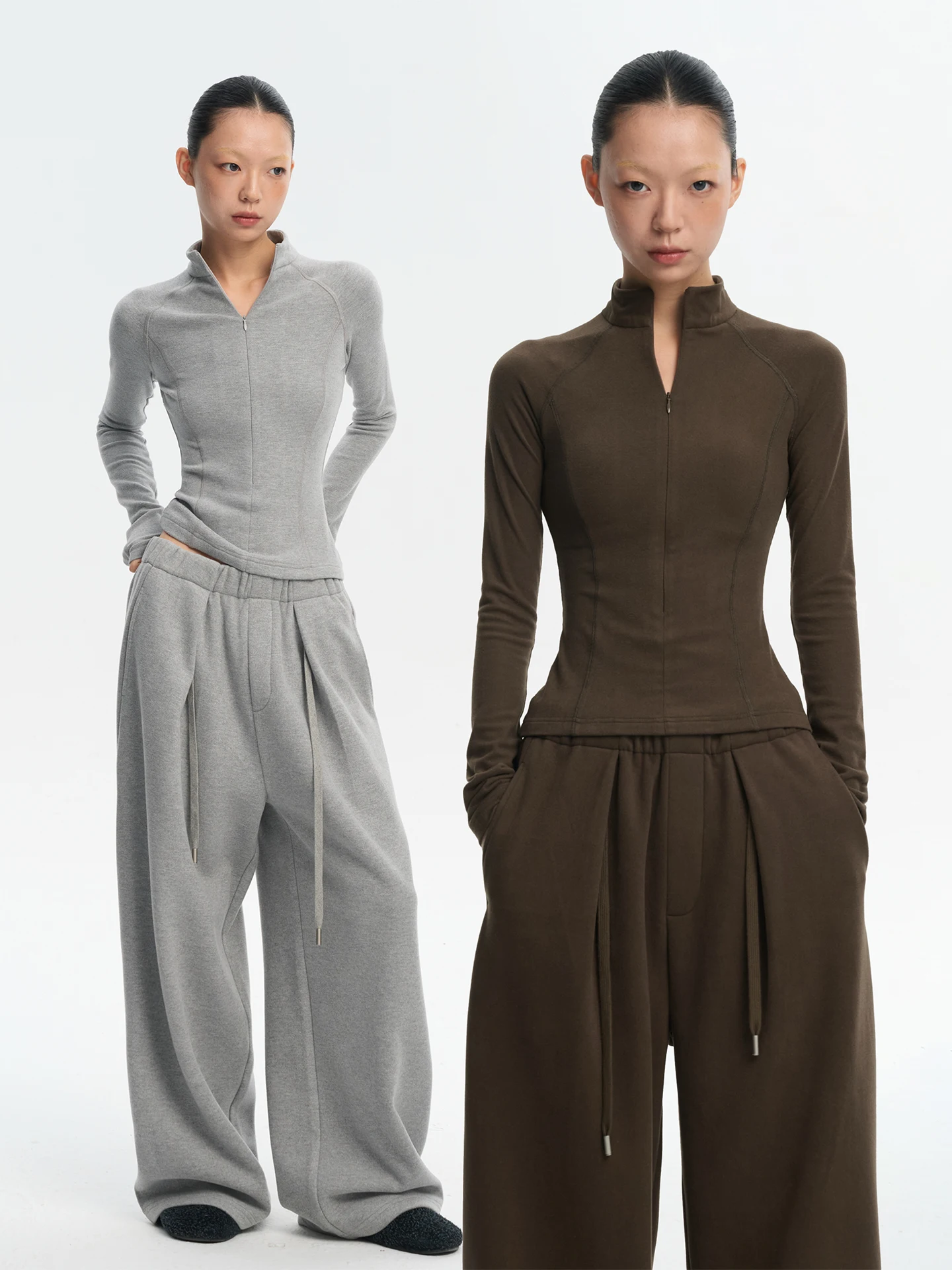 

Slim Fit Double-sided Fce Stand Collar Base irt Top Women's T-irt Liny Liber 25AW Design Daily Wear Long Sve