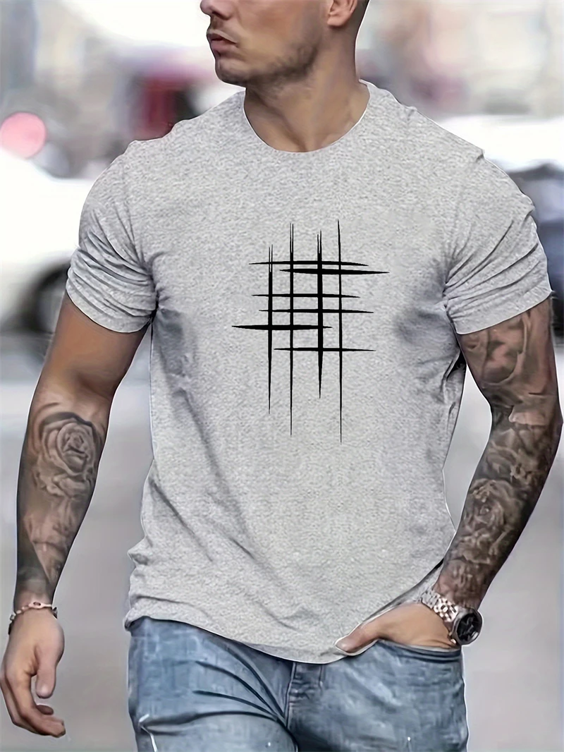 Simple Line Graphic T Shirts For Men Summer Fashion Short Sleeve O Neck 3D Printed T-shirts Loose Casual Breathable Tees Tops image 5