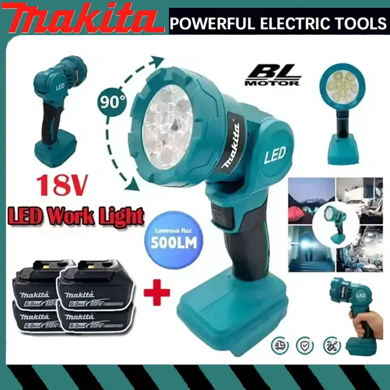 

Аккумуляторный светодиодный фонарь Makita, ручной прожектор для улицы, перезаряжаемый фонарь, рабочий светильник для стройплощадки, для аккумуляторов 18В