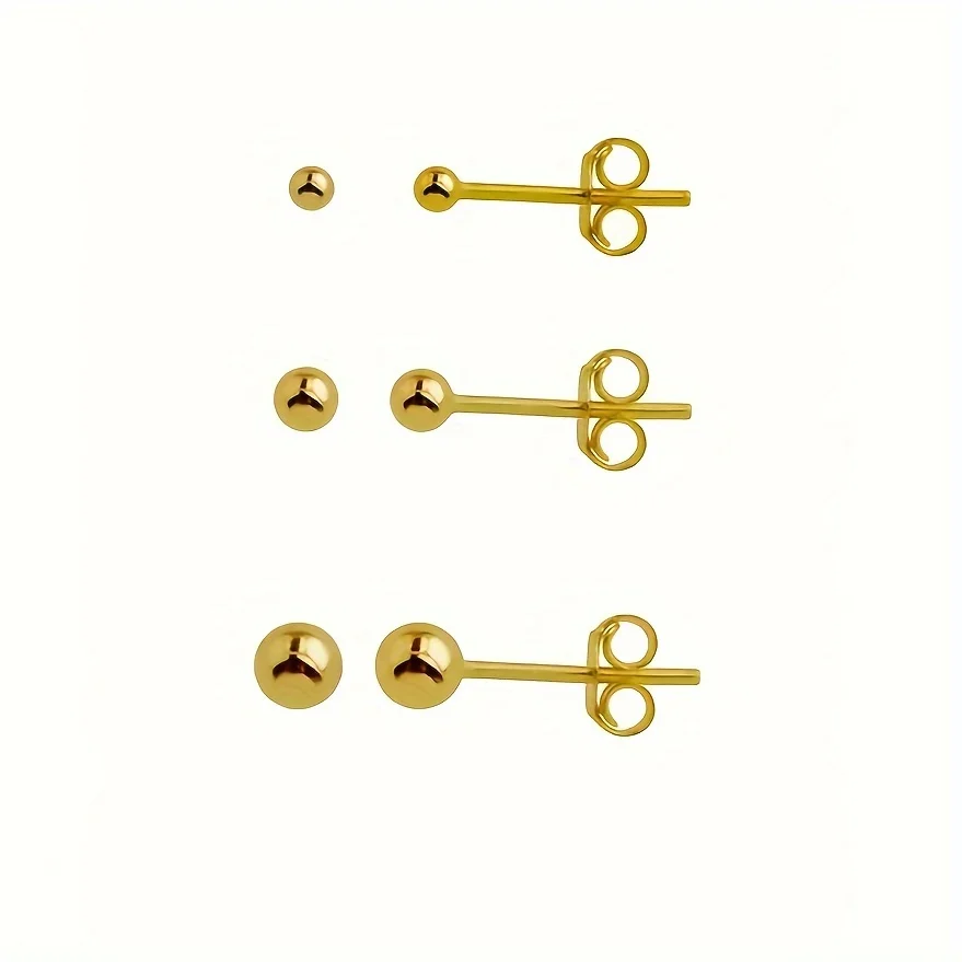 3pairs/Set Fashion Simple Classic Style Stainless Steel Assorted Sizes Round Ball Stud Earrings for Men Women Daily Wear Jewelry