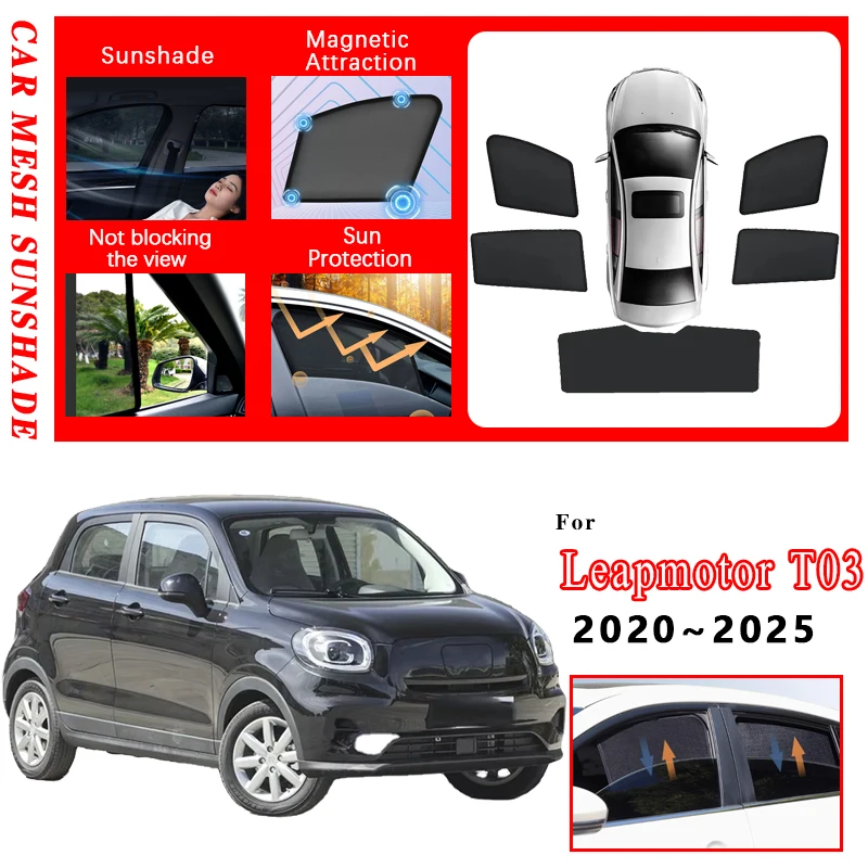 

For Leapmotor T03 Accessories 2020~2022 2023 2024 2025 Car Full Coverage Sunshade Heat Insulation UV Protection Mesh Sun Visor