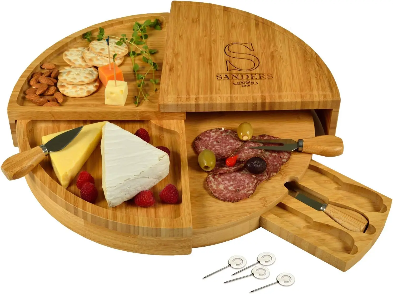 

Picnic at Custom Engraved Bamboo Cheese/Charcuterie Cutting Board - Patented Design - Quality Assured