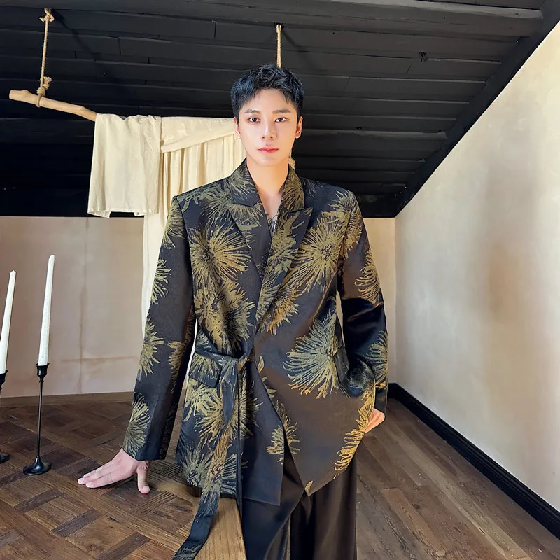 

Мужской пиджак в стиле ретро с принтом, модный осенний пиджак с подплечниками, свободный крой, повседневный, на одной пуговице