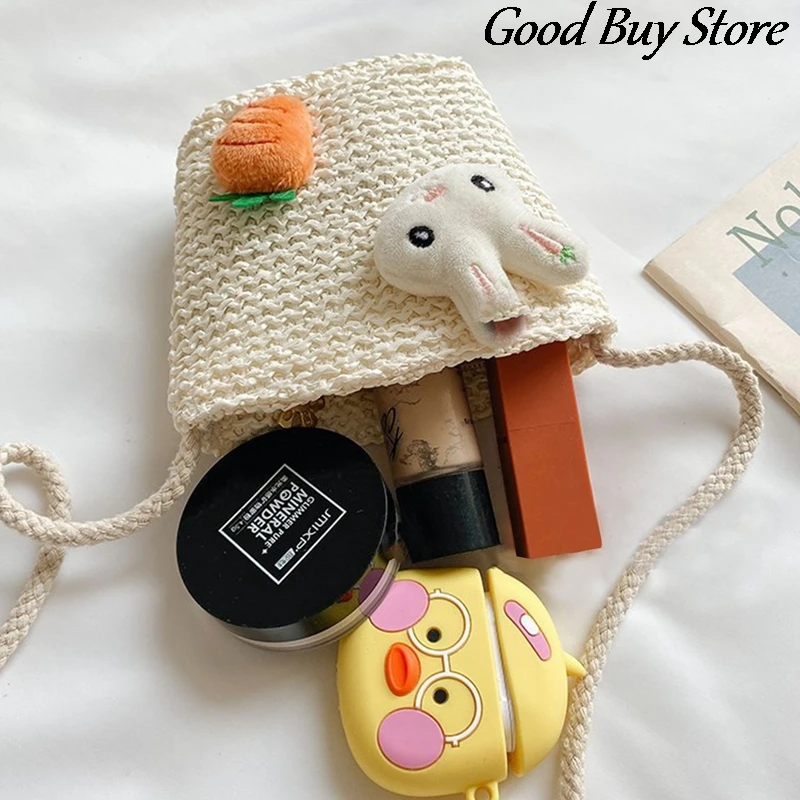 Summer Straw Bag Children Kids 2022 Flower Fruit Handbags Holiday Travel Purse Girls Lovely Mini Wallets Baby Coin Pouch Cute