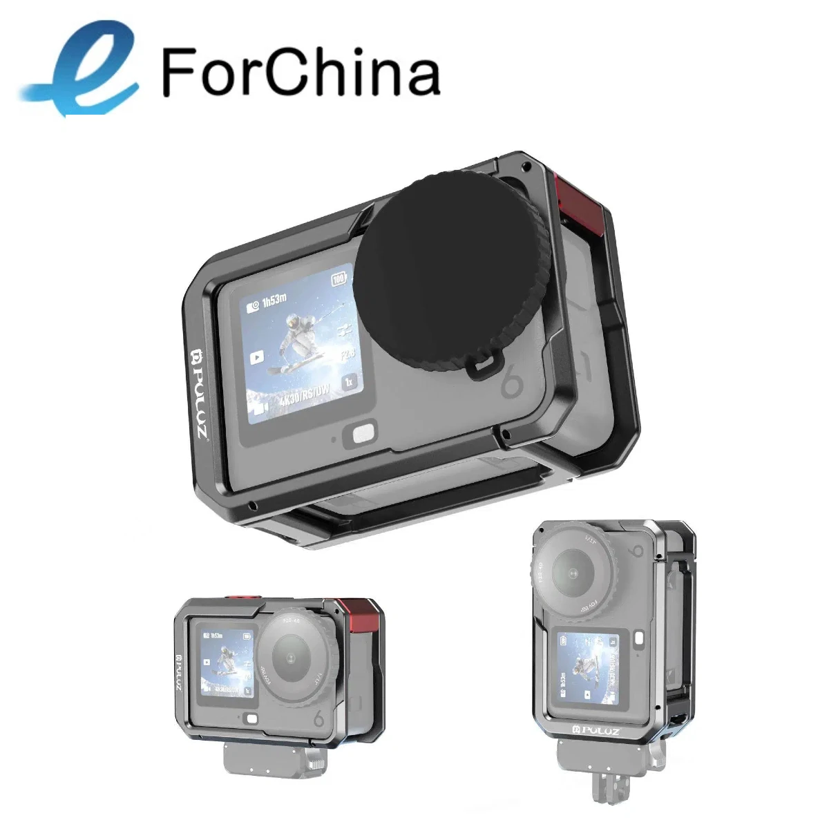 For DJI Osmo Action 6 PULUZ Metal Dual-Opening Camera Cage Expandable Frame with Silicone Lens Cap