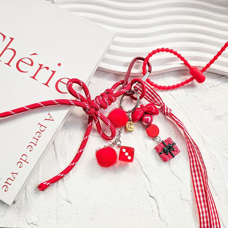 

Vintage Red Bow Keychain New Year's Fashion Gifts Y2K Korean Style Handwoven Rope Bag Pendant Decoration